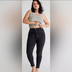 Free people black size 30 raw edge stretch jeans